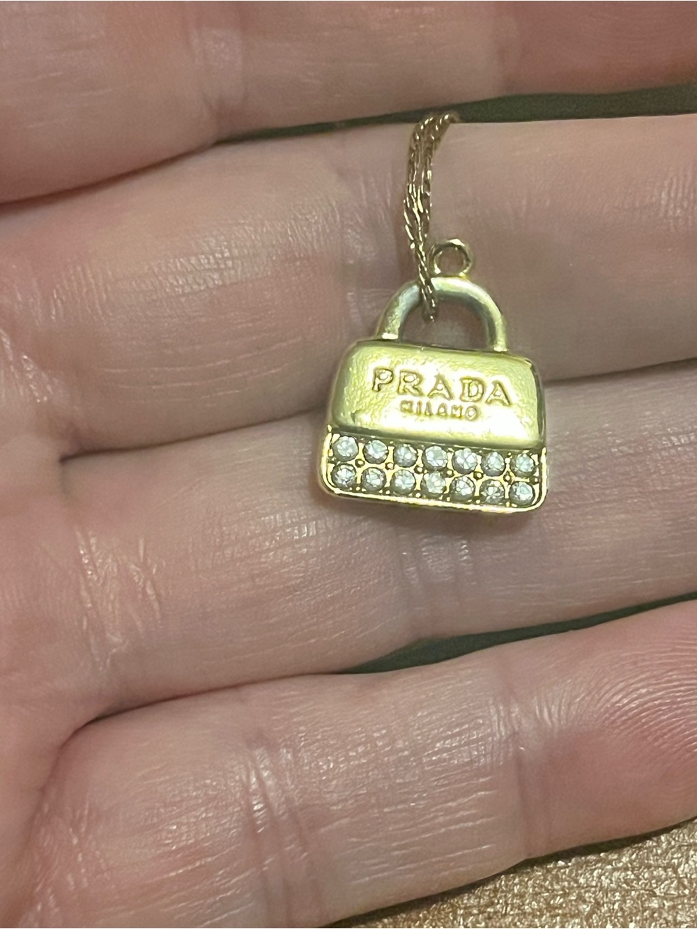 Prada Gold Mini Handbag Charm (Necklace 10k Gold)